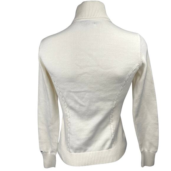 Tommy Hilfiger White Full Zip Knit Mock Neck Long Sleeve Sweater Jacket Top S - Picture 2 of 5